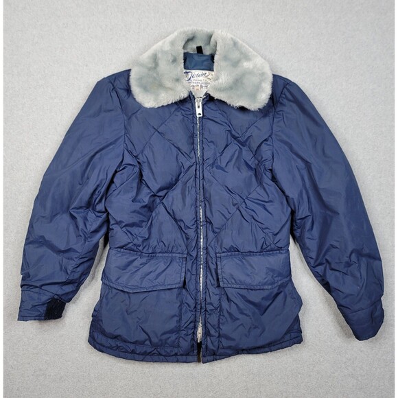 Vintage 70s Schott Bros NYC Goose Down Women's Puffer Jacket Sz 10 Fur Collar - Picture 1 of 16